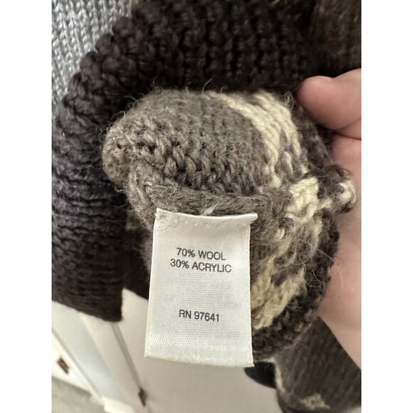 J Jill Cardigan Sweater Medium Brown Wildwood Fair Isle Wool Blend Nordic XL - Picture 10 of 11